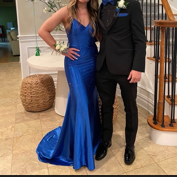 baby blue silk dress Jovani 2944 Elegant Off-Shoulder Feather Gown – Mydressline main image 0